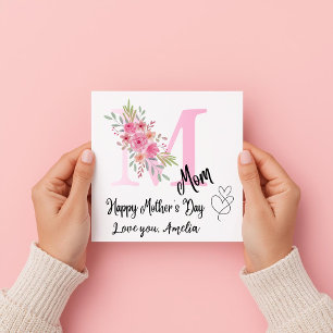 Personalised Mum Initial Floral Flat Card