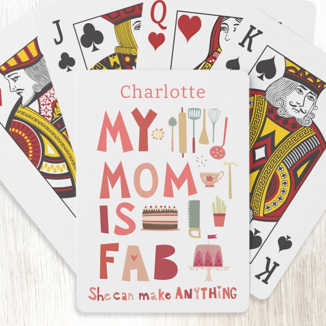 Personalised Mum is Fab Playing Cards (My Mom is Fab personalized name hand lettered art playing cards)