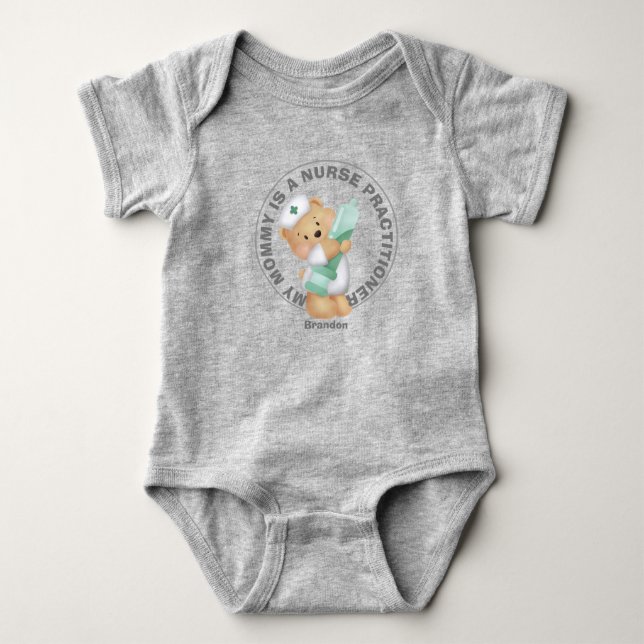 Personalised Mum is Nurse Practitioner Teddy Bear Baby Bodysuit (Front)
