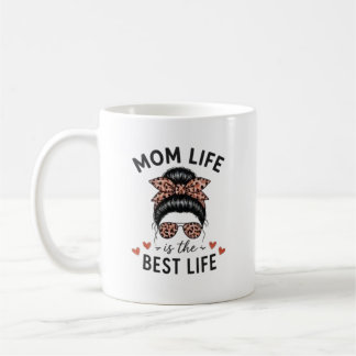 Personalised Mum Life Best Life Messy Bun Leopard Coffee Mug