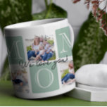 Personalised Mum Love 7 Photo Collage Coffee Mug<br><div class="desc">Celebrate mum with a timeless and elegant design that’s as special as she is! This photo collage mug spells out "MOM" in soft pastel blocks, framing your favourite family moments beautifully. The delicate "We love you!" script adds a heartfelt touch, making it the perfect keepsake for her morning coffee or...</div>