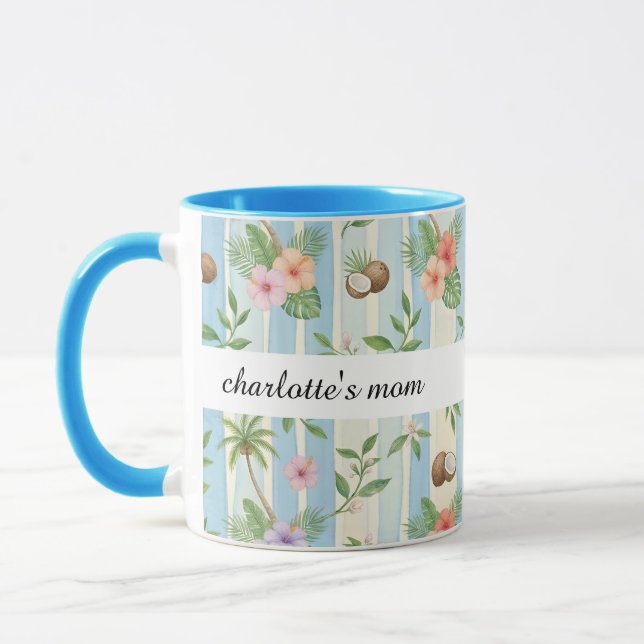 Personalised Mum Mug Tropical Floral Custom Name C (Left)