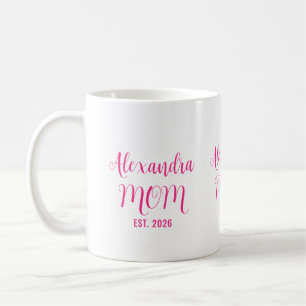 Personalised Mum Name Established Pink Script Coffee Mug