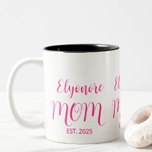 Personalised Mum Name Established Pink Script Two-Tone Coffee Mug