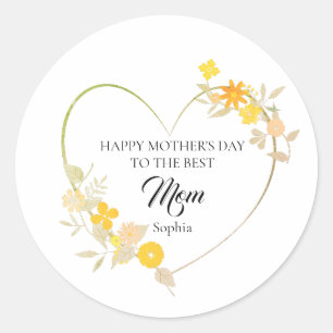 Personalised Mum Name Mother’s Day Floral Heart Classic Round Sticker