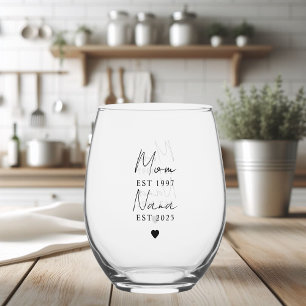 Personalised Mum & Nana EST `Gift Stemless Wine Glass