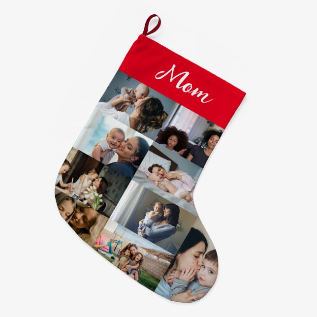 Personalised Mum Photo Collage Christmas Stocking  (Front (Hanging))