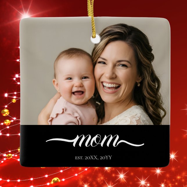 Personalised Mum Photo Year Established Modern Ceramic Ornament (Creator Uploaded)