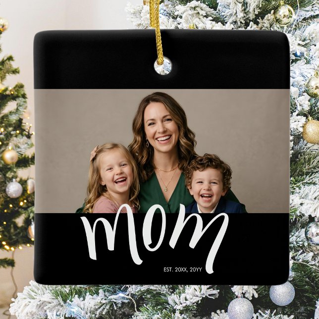 Personalised Mum Photo Year Established Modern Ceramic Ornament (Creator Uploaded)