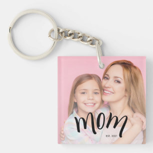 Personalised Mum Photo Year Established Modern Key Ring
