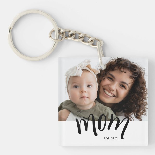 Personalised Mum Photo Year Established Modern Key Ring (Front)