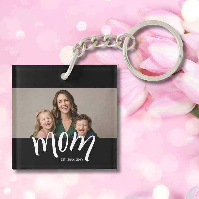 Personalised Mum Photo Year Established Modern Key Ring (Creator Uploaded)