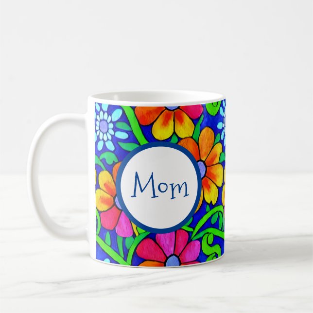 Personalised Mum Pretty Colourful Floral Coffee Mug (Left)