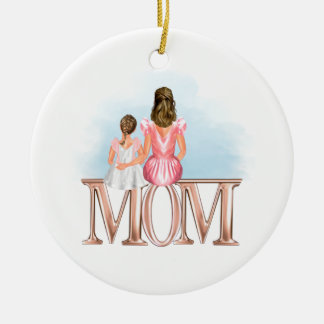 Personalised Mum with daughter brown hair ornament