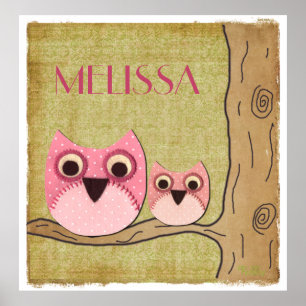 Personalised Mummy & Baby Owls Girls Room Poster