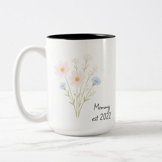Personalised Mummy Est. Mug with Pastel Wildflower (Left)