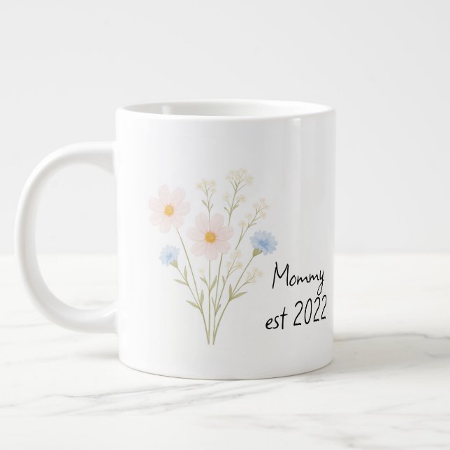 Personalised Mummy Est. Mug with Pastel Wildflower (Left)