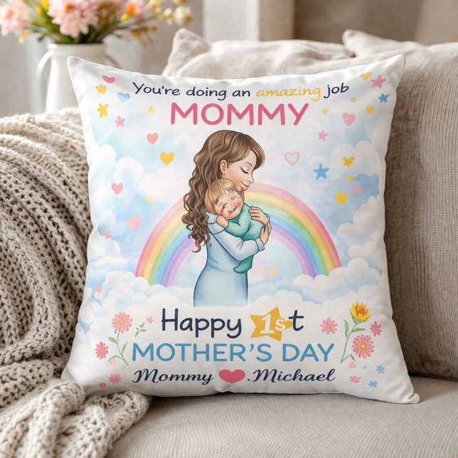 Personalised Mummy Gift from Baby Rainbow Design Cushion (Creator Uploaded)