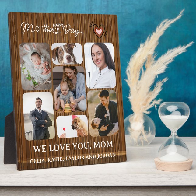 Personalised Mum's Day Gift: 7-Photo Collage  Plaque (Personalized Mom's Day Gift: 7-Photo Collage Wooden texture Plaque with Easel)
