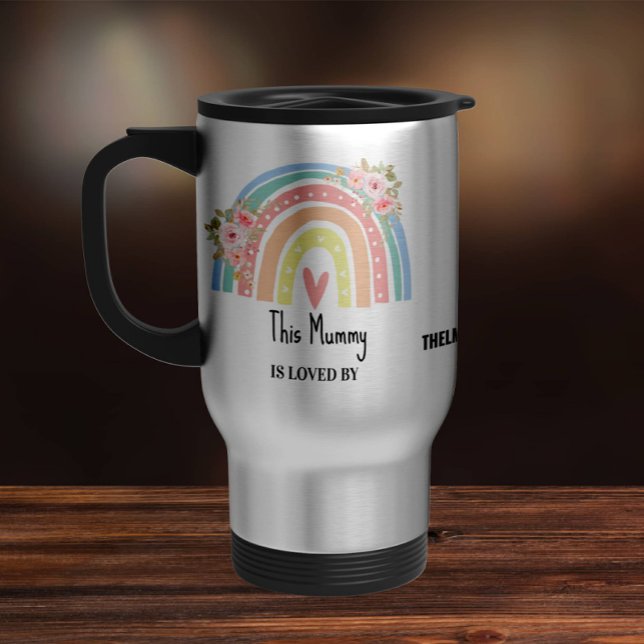 Personalised Mum's Rainbow & Floral Travel Mug (Creator Uploaded)
