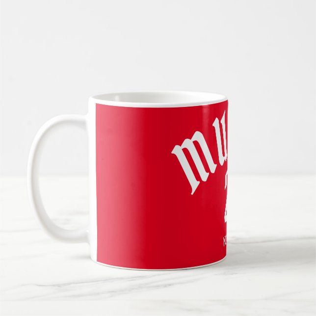 Personalised Munich Red Number And Name Coffee Mug (Left)