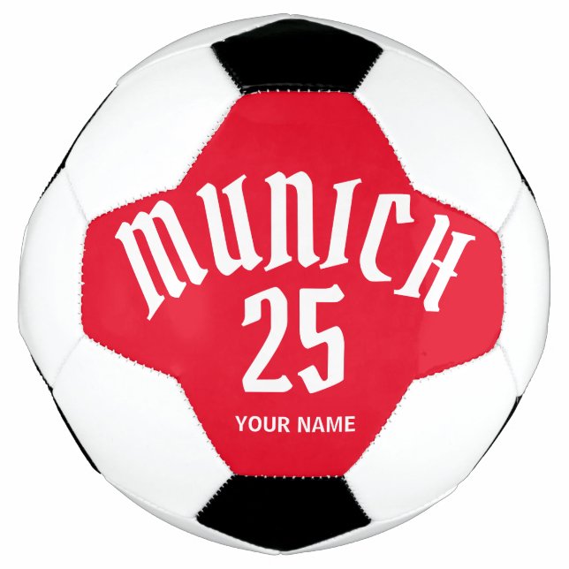 Personalised Munich Red Number And Name Soccer Ball (Front)