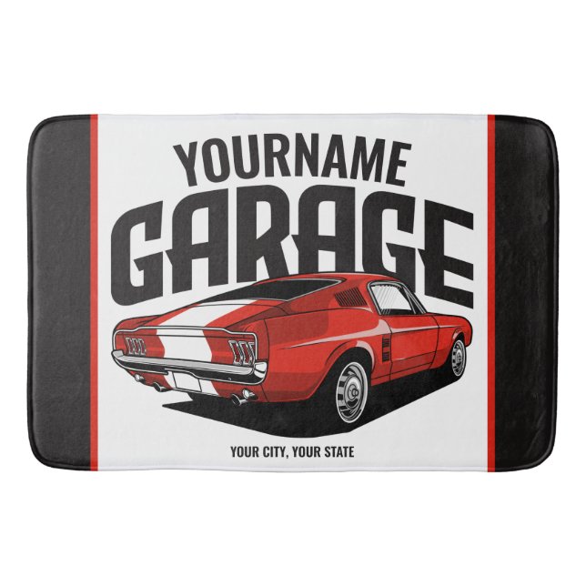 Personalised Muscle Car 1967 Red Fastback Garage  Bath Mat (Front)