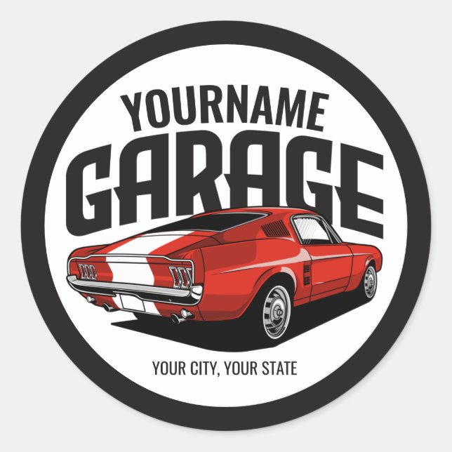 Personalised Muscle Car 1967 Red Fastback Garage  Classic Round Sticker (Front)