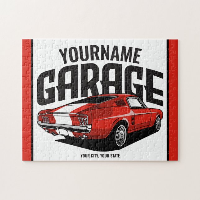 Personalised Muscle Car 1967 Red Fastback Garage  Jigsaw Puzzle (Horizontal)