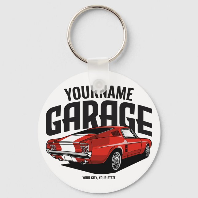 Personalised Muscle Car 1967 Red Fastback Garage  Key Ring (Front)