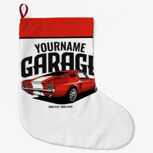 Personalised Muscle Car 1967 Red Fastback Garage  Large Christmas Stocking