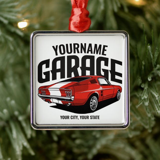 Personalised Muscle Car 1967 Red Fastback Garage  Metal Tree Decoration (Tree)