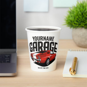 Personalised Muscle Car 1967 Red Fastback Garage  Paper Cups