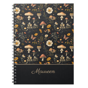 Personalised Mushrooms and Flowers Cottagecore Notebook