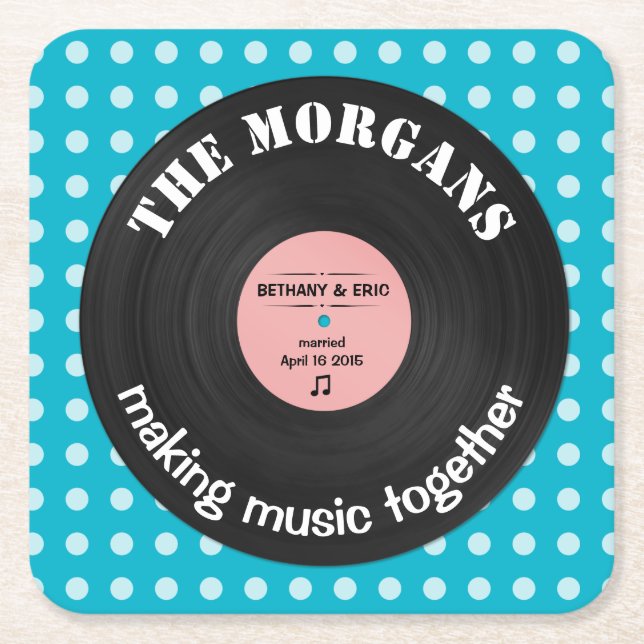 Personalised Music Album Retro Design Square Paper Coaster (Front)