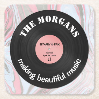 Personalised Music Album Retro Marble Design Square Paper Coaster