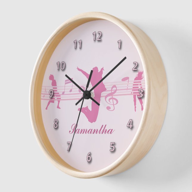 Personalised Music Dance and Drama Pink Wall Clock (Angle)