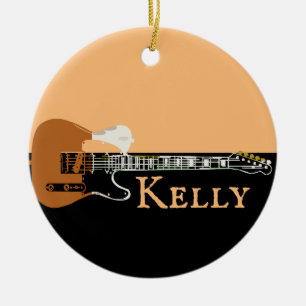 Personalised Music Electric Bass Guitar Ceramic Tree Decoration