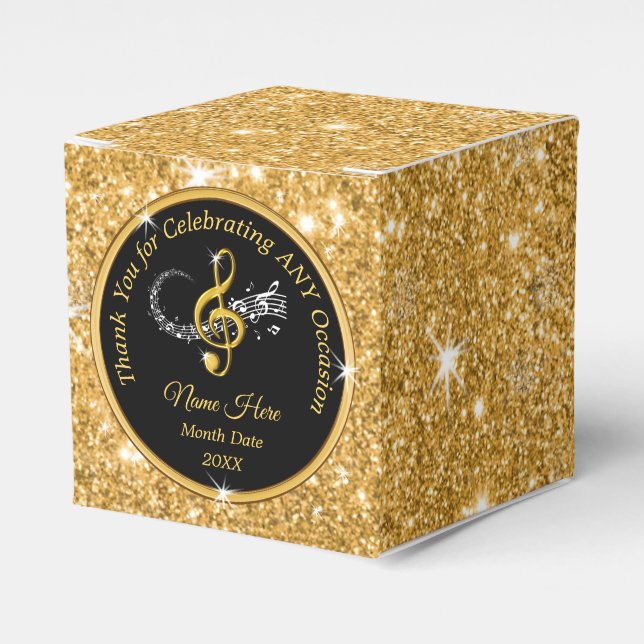 Personalised, Music Favour Boxes, Black and Gold Box (Front Side)
