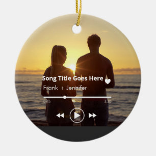 Personalised music modern couple photo gift ceramic tree decoration