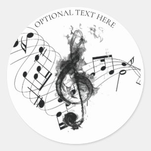 Personalised Music Note black and white Classic Round Sticker