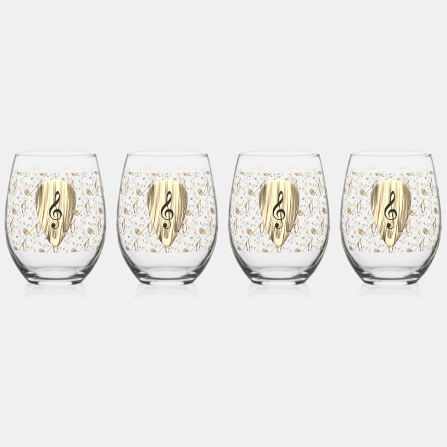 Personalised Music Note Guitar Pick  Stemless Wine Glass (Front)