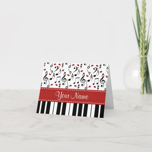 Personalised Music Note Piano Note Cards (Front)