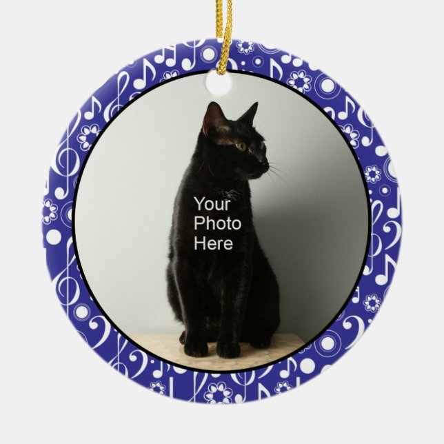 Personalised Music Notes Photo Ornament - Blue (Front)