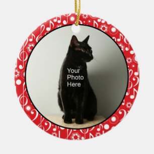 Personalised Music Notes Photo Ornament - Red