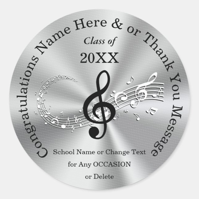 Personalised Music Notes Stickers for Graduation (Front)