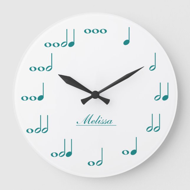 Personalised Music Notes - teal blue Large Clock (Front)