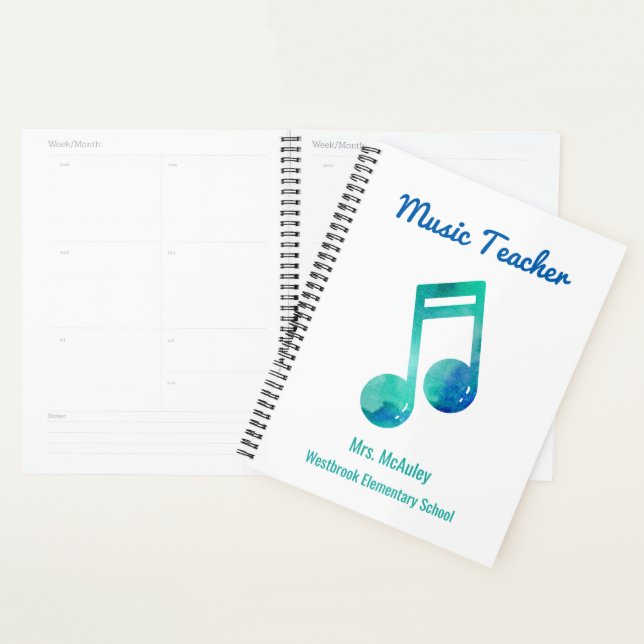 Personalised Music Teacher Watercolor Musical Note Planner (Display)