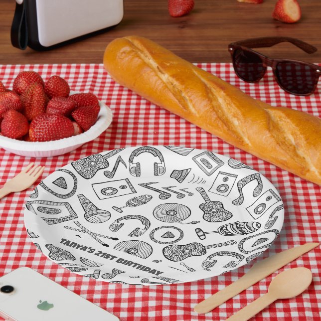 Personalised Musical Instruments Music Accessories Paper Plate (Picnic)