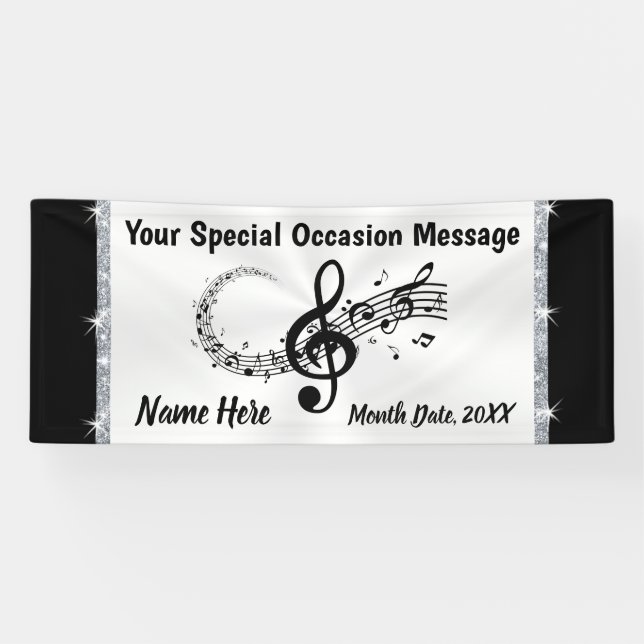 Personalised Musical Notes Banner, Black and White Banner (Horizontal)